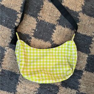 Baggu Medium Crescent Bag - Pink and Pistachio Pixel Gingham